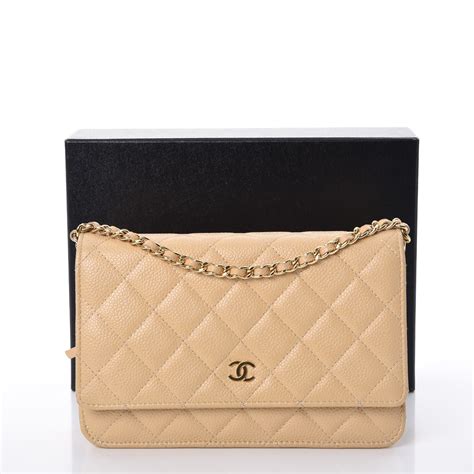 Chanel Caviar Quilted Wallet On Chain WOC Beige Clair